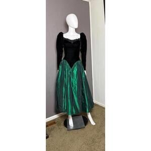 1980's Green Velvet + Taffeta Formal Dress from Patty O'Neil size M/L Elphaba